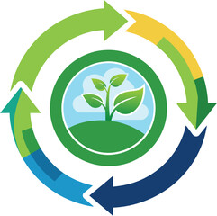 Obraz premium Green Plant Growth Cycle Arrows Eco Logo