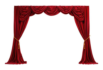 Red Velvet Curtain Entrance for Dramatic Scene Background.