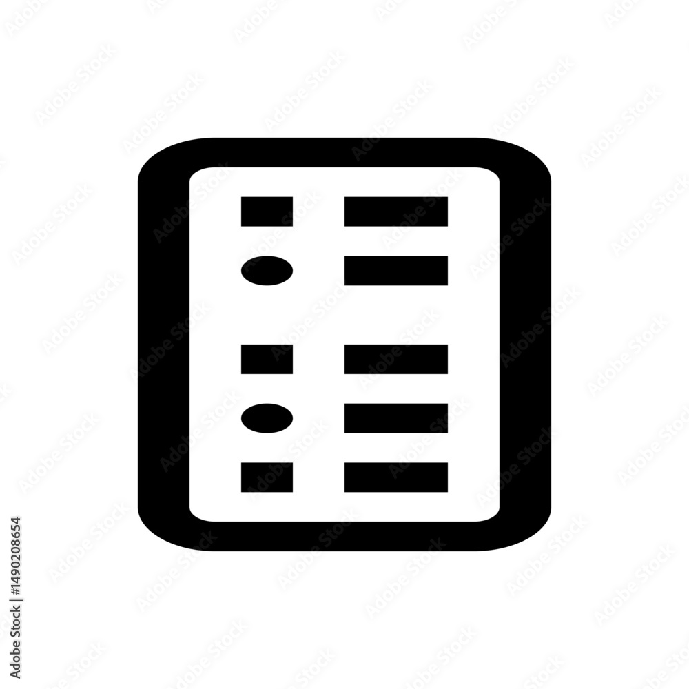 Poster illustration of a rounded rectangle containing square, circle and rectangle shapes arranged in rows 