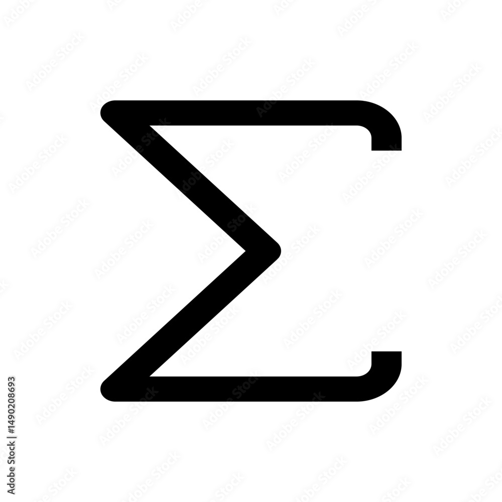 Aufkleber illustration of a bold black sigma symbol with rounded edges isolated on a white background in vecto