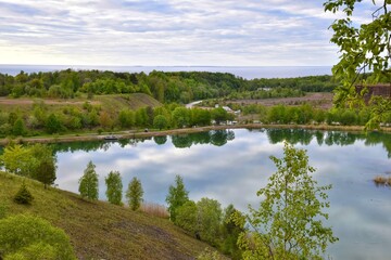 Swedish landscape, view from above where you can see two lakes at once.