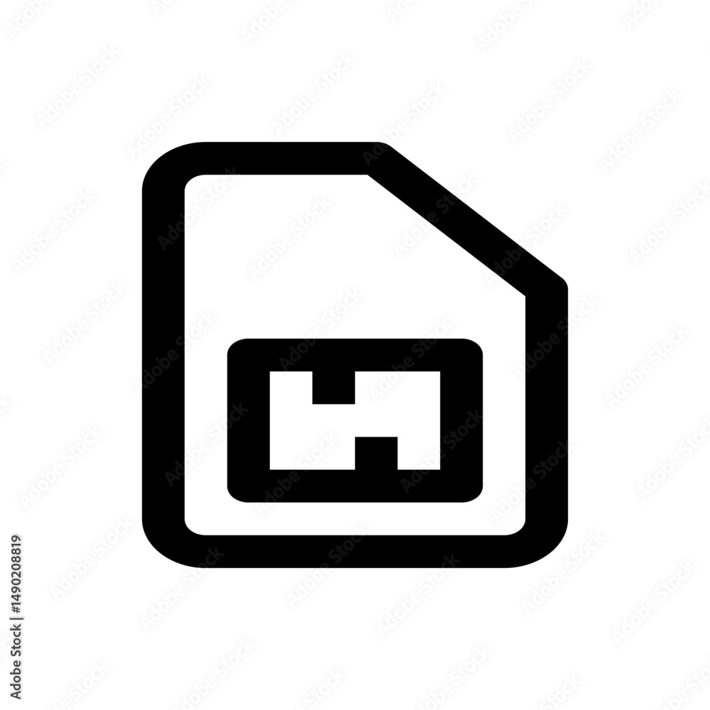 Poster illustration of a black sim card with a notched corner and a rectangular chip outline on a white bac
