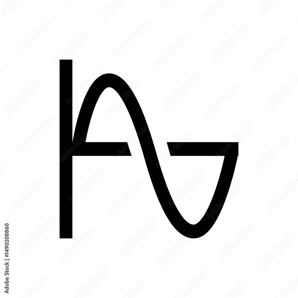 Poster black line forming a sine wave intersecting with a vertical line on a white background minimalist st