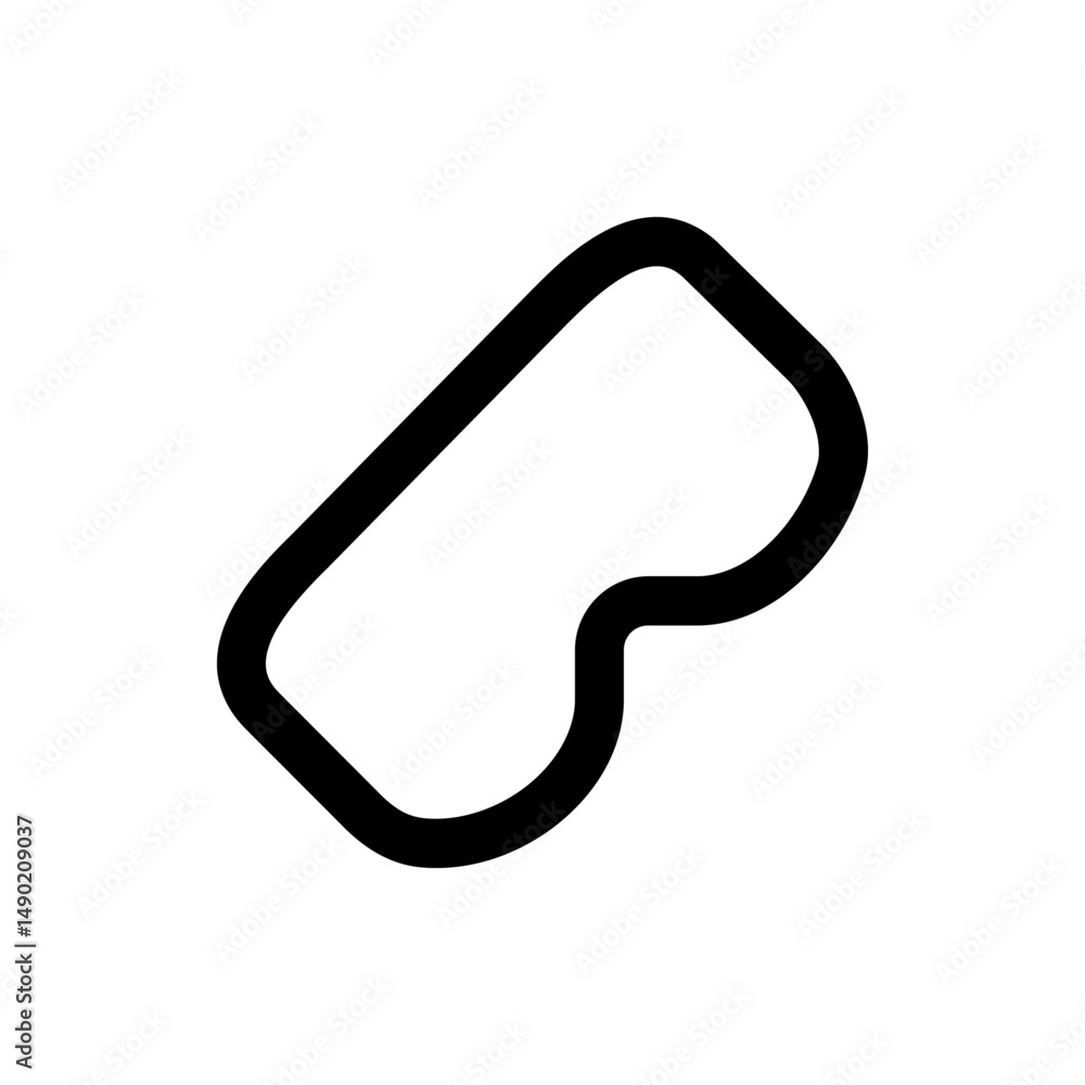Poster black outline of a racetrack with rounded corners and a distinctive curve on the right side of the t