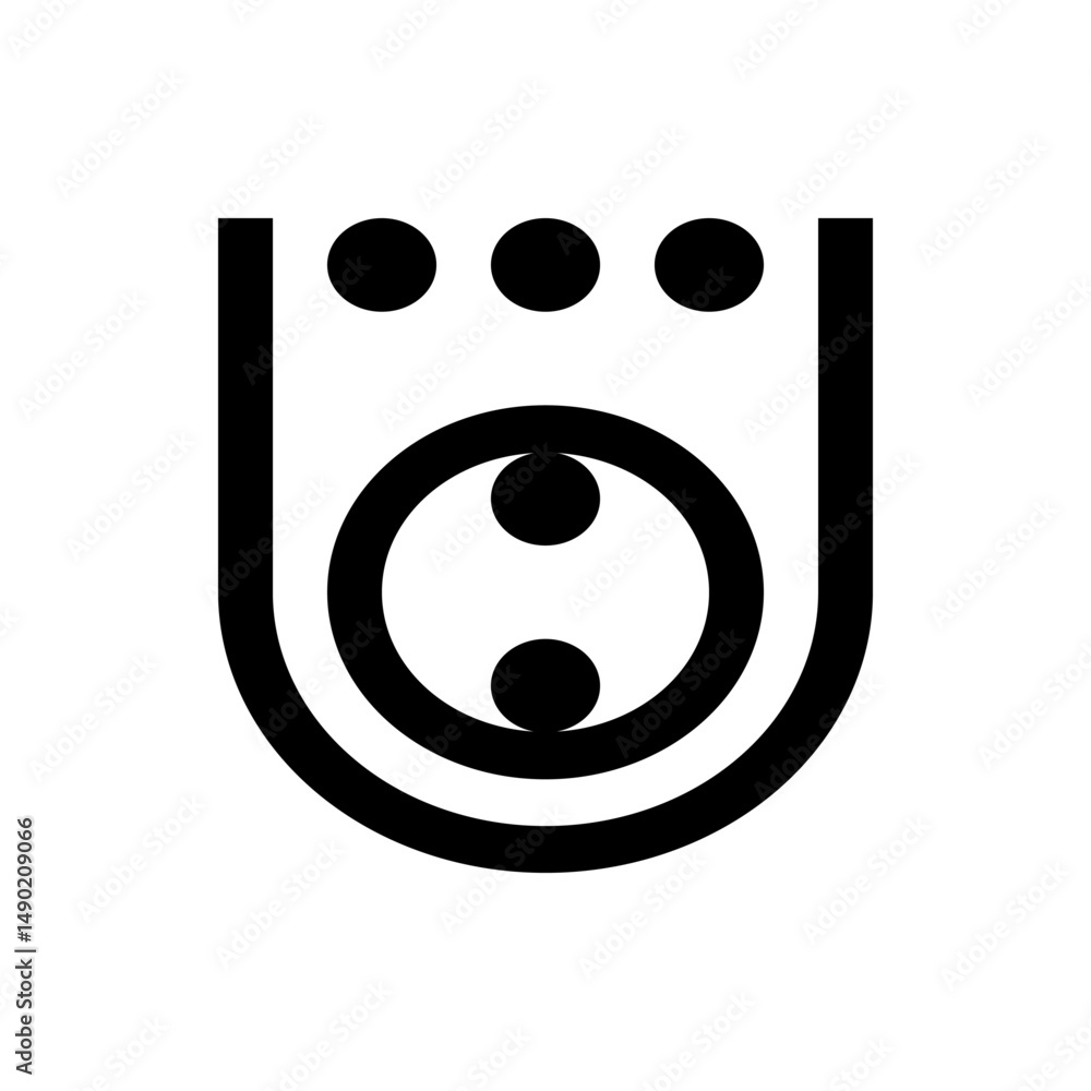 Poster illustration of a u shape with three circles at the top and a circle containing two circles inside i