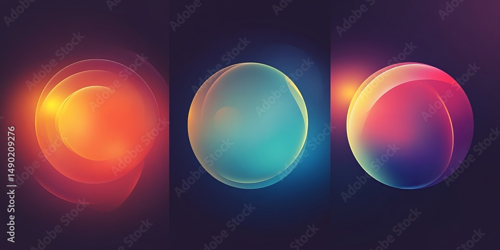 Poster vibrant abstract backgrounds featuring smooth circular shapes with radiant colors and textures in a 