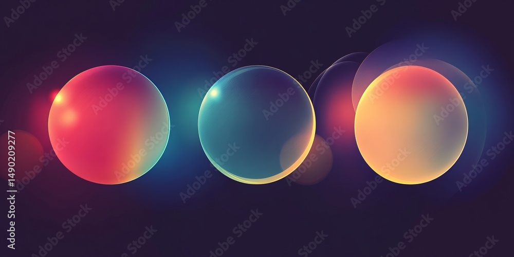 Poster colorful spheres create a vibrant composition against a dark textured background with soft light ref