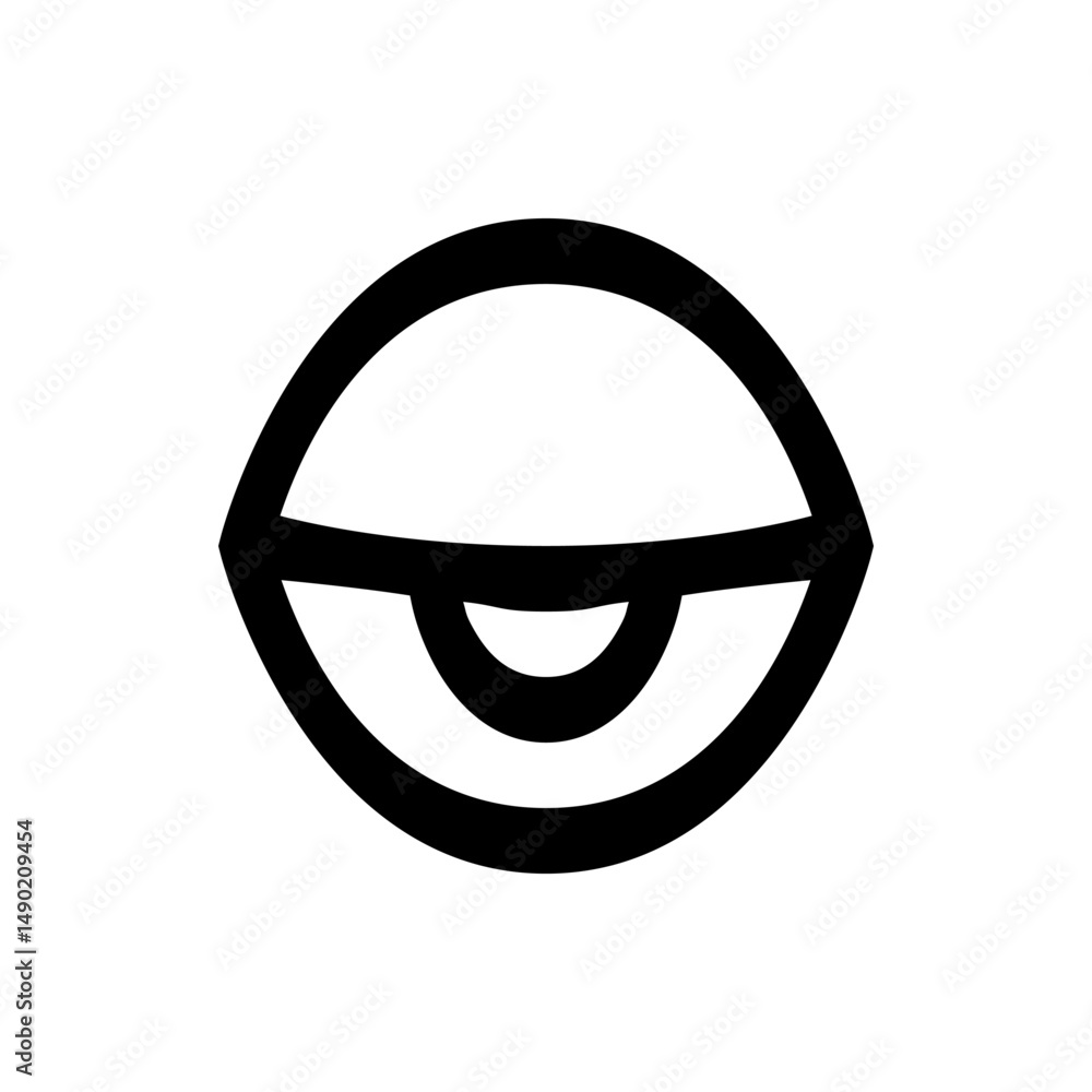 Poster stylized eye with a heavy lid in black outline on white background creating a simple graphic design 