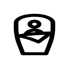 Illustration of a swaddled baby with a round head inside a blanket with a triangular opening design