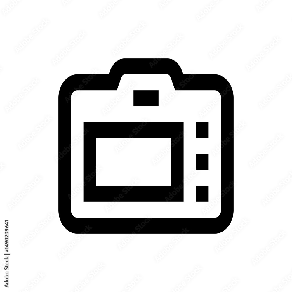 Aufkleber illustration of a black and white camera with a screen and buttons in a simple outlined style design