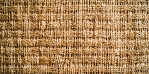Close up of woven natural fibers showcasing intricate texture and pattern in earthy tones