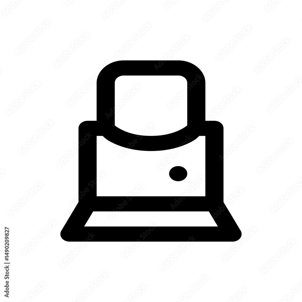 Poster illustration of a printer with a simple design and bold lines on a white background for office use