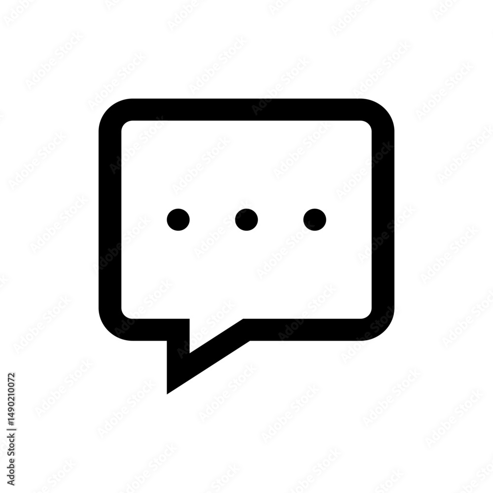 Poster a minimalist icon of a speech bubble with rounded corners and three dots inside representing thinkin