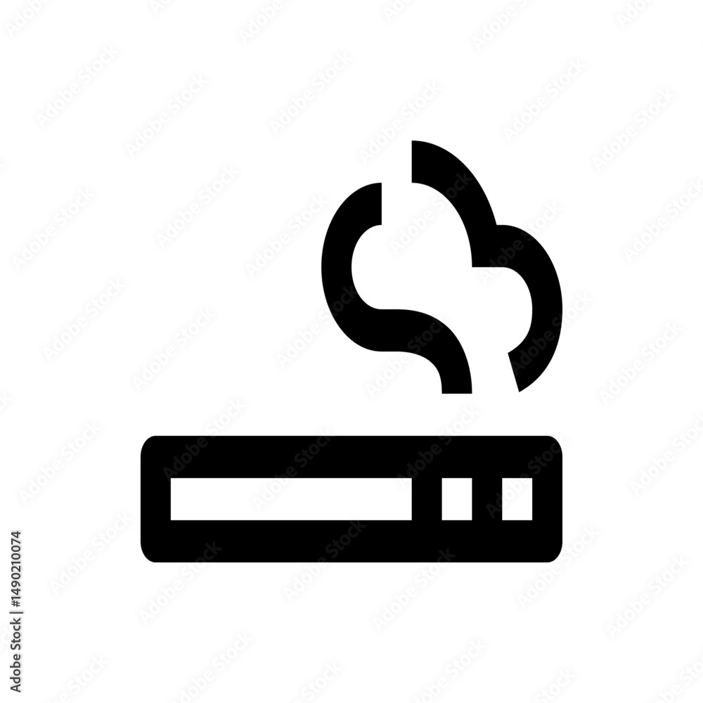 Poster illustration of a black server rack with two square indicators and a cloud above it in simple style