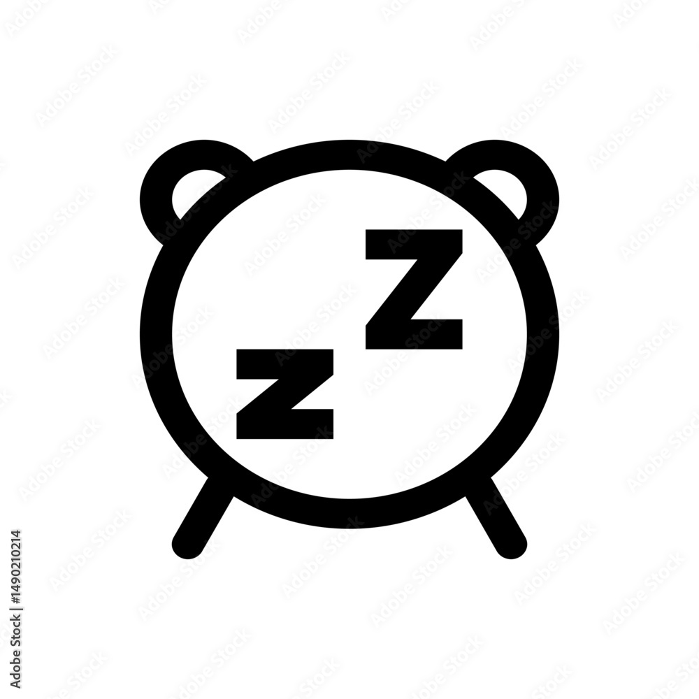 Poster black and white alarm clock with two z letters indicating sleep mode in a simple vector graphic styl