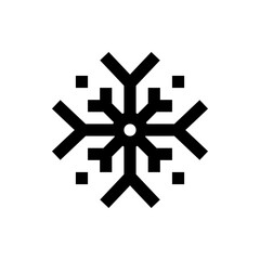 A black and white snowflake design with geometric shapes and a central circle, isolated on white space