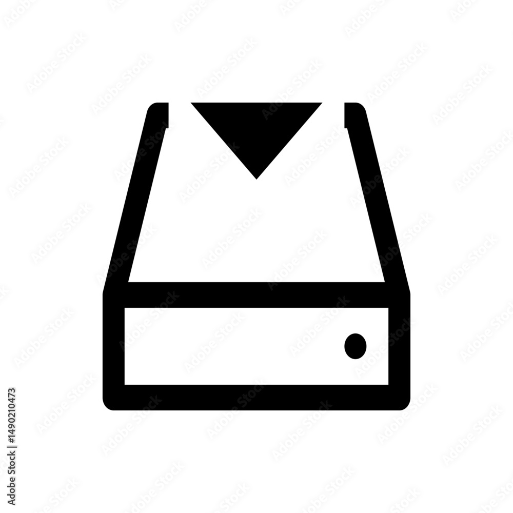 Poster illustration of a hard drive with a triangular opening and a circular button on the front panel