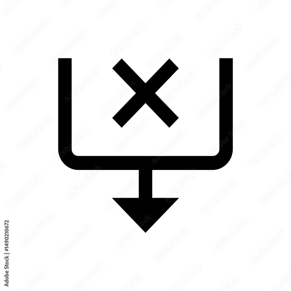 Poster black outline of a box with an x inside and an arrow pointing down from the bottom center of it