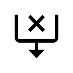 Black outline of a box with an x inside and an arrow pointing down from the bottom center of it