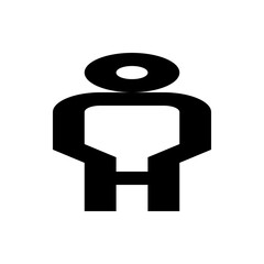 Illustration of a stylized person icon with a circular head and a rectangular body on a white background