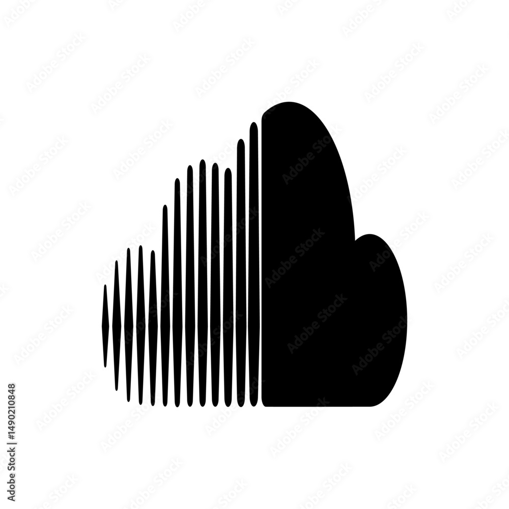 Poster black cloud icon with vertical lines decreasing in size on the left side on a white background image