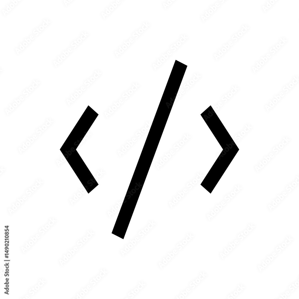 Poster black code symbol featuring angled brackets and a forward slash on a white plain background design v