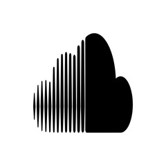 Black cloud icon with vertical lines decreasing in size on the left side on a white background image