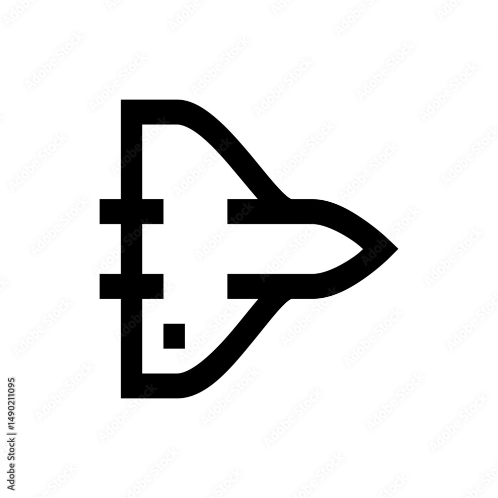 Poster black outline of an abstract plug with two horizontal lines and a square on the left side, pointing 