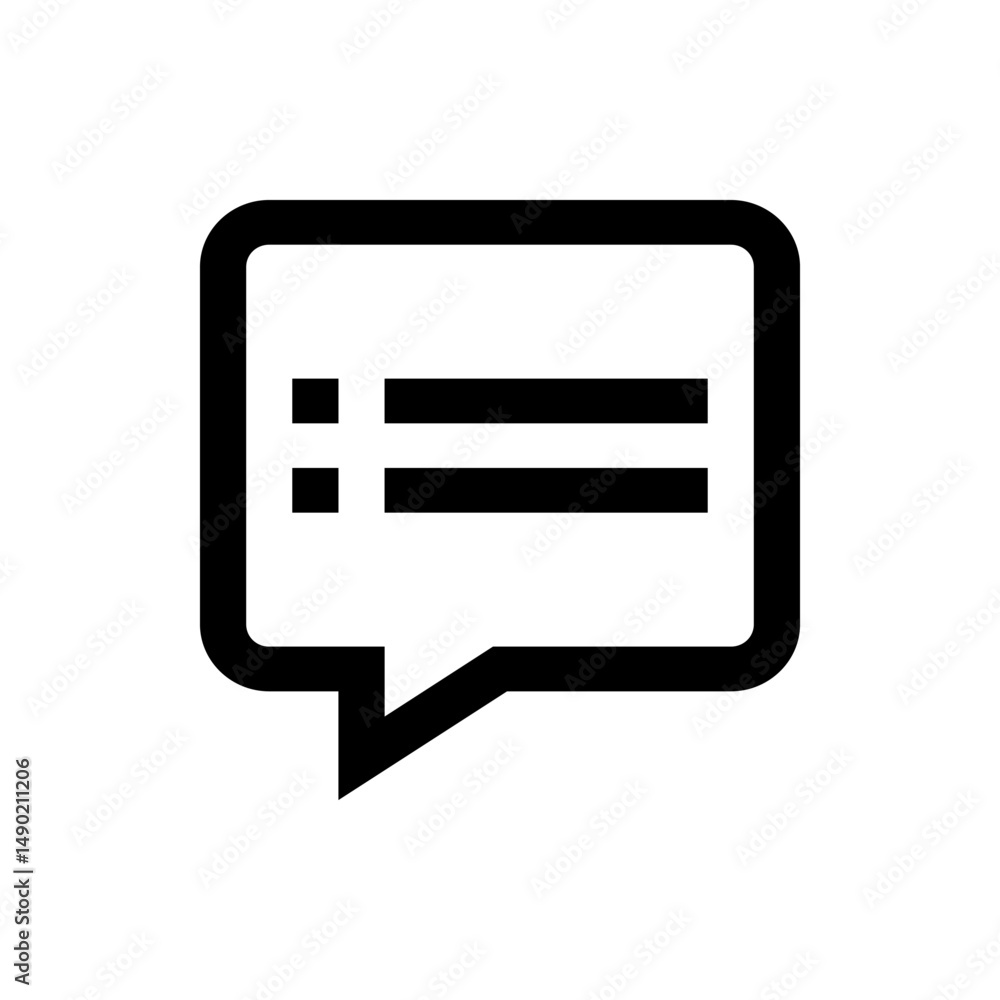 Poster illustration of a black outlined speech bubble with two horizontal lines and two squares inside it