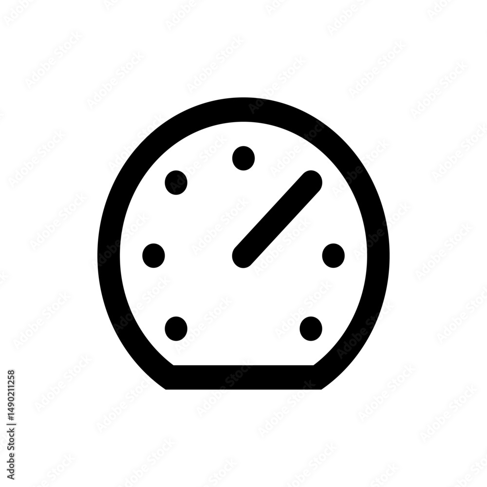 Poster illustration of a simple black and white clock face with a single hand pointing towards the upper ri
