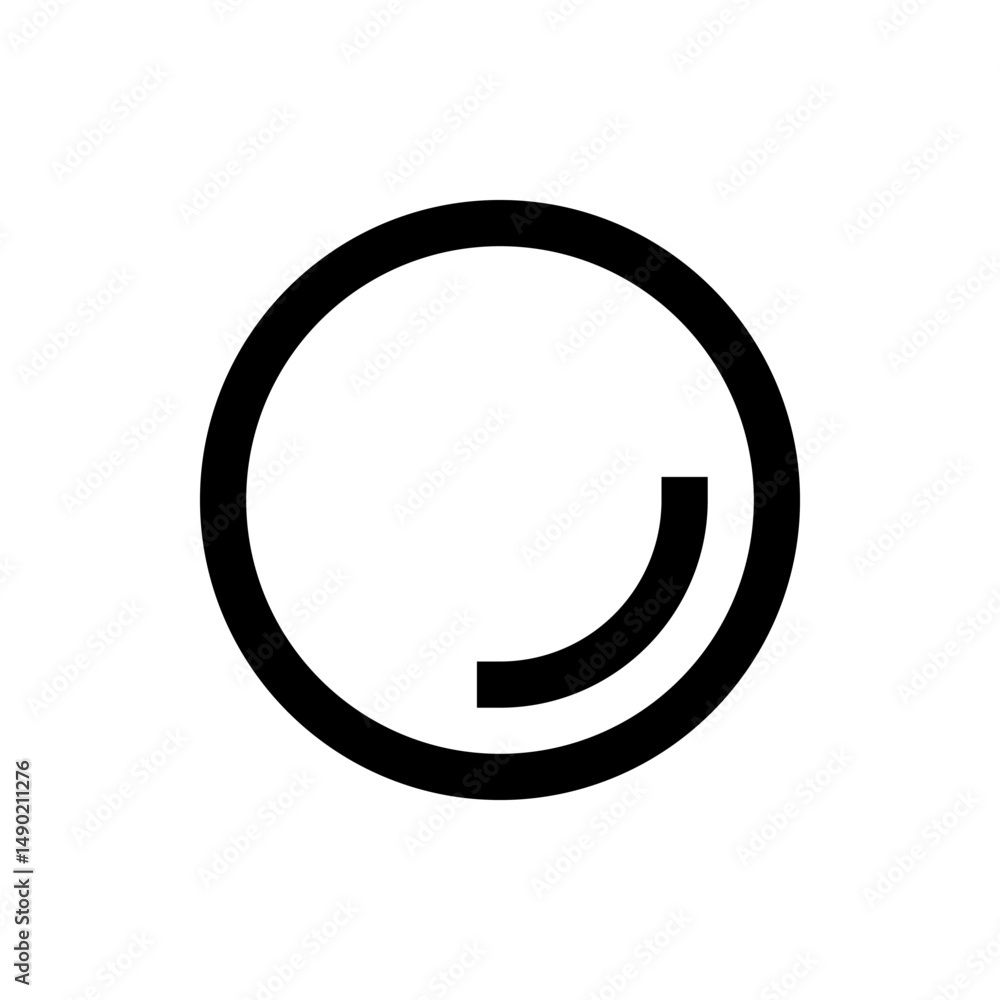 Poster a simple graphic of a black circle with a smaller curved line inside it on a white background design