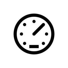 Illustration of a black clock face with dots and a single hand indicating time on a white background