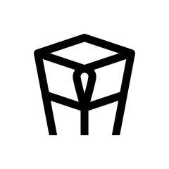 Stylized geometric shape resembling a box with an eye like element in the center in black and white