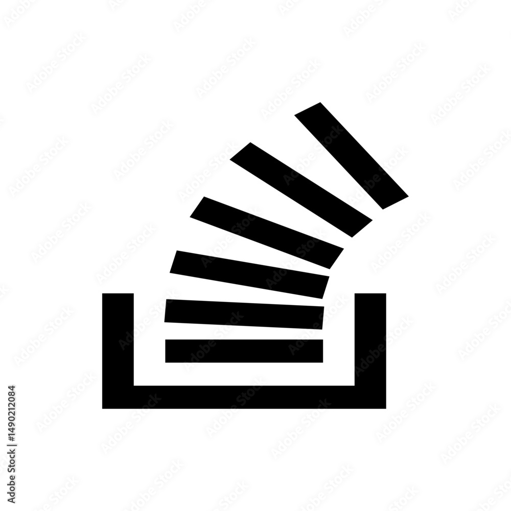 Poster black and white illustration of a square container with blocks stacked above it in a slightly angled