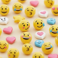 A vibrant, premium close-up image for World Emoji Day, featuring joyful emojis on a bright, minimalistic background. Full depth of field, rich textures, no text or logos.