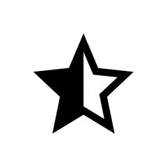 Half filled star with outline on the other half in black and white simple vector illustration image
