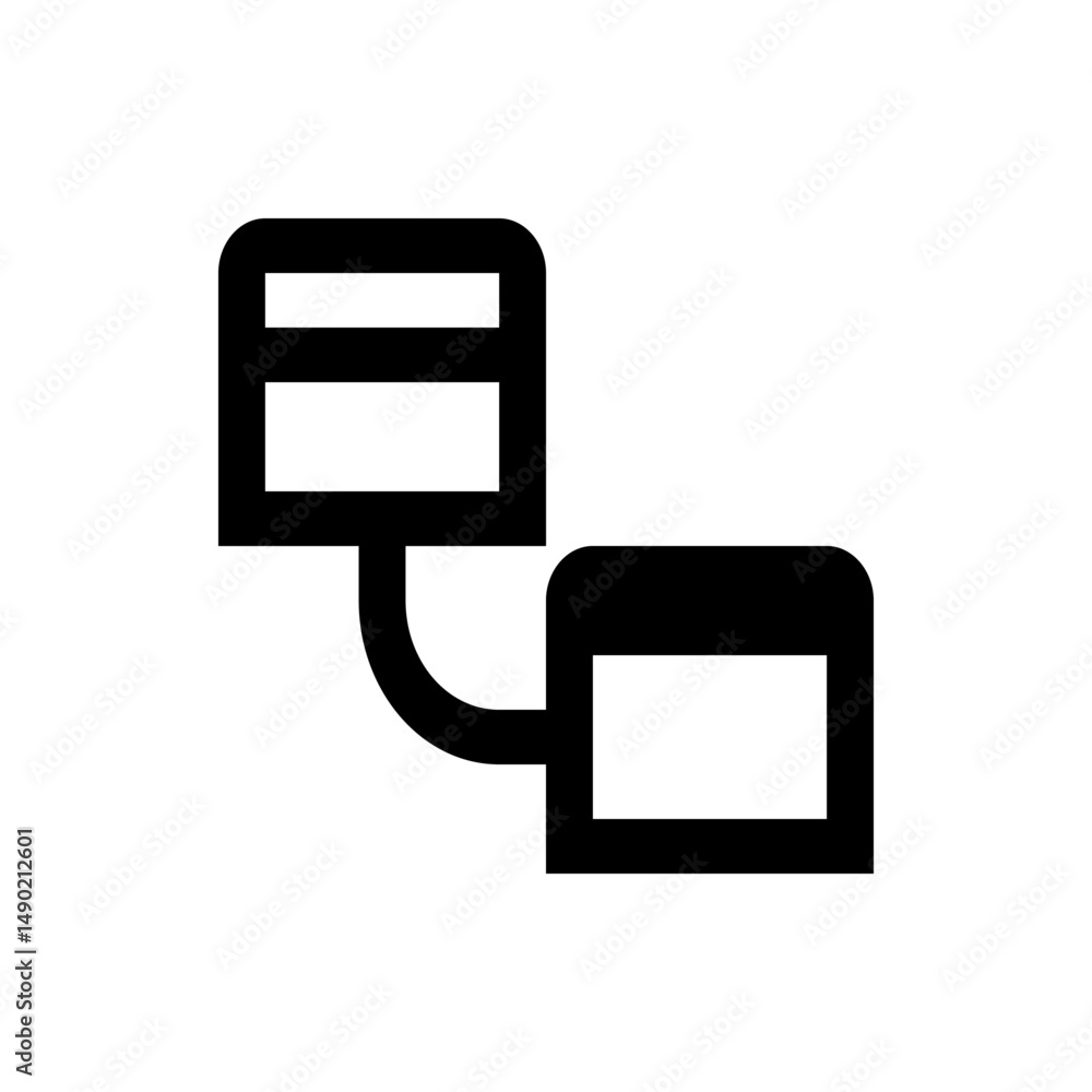 Poster diagram showing two connected rectangular shapes with rounded corners and horizontal lines inside, b