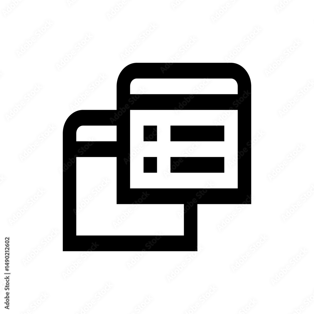 Poster icon depicting two overlapping windows, one displaying a grid or list like structure in bold lines