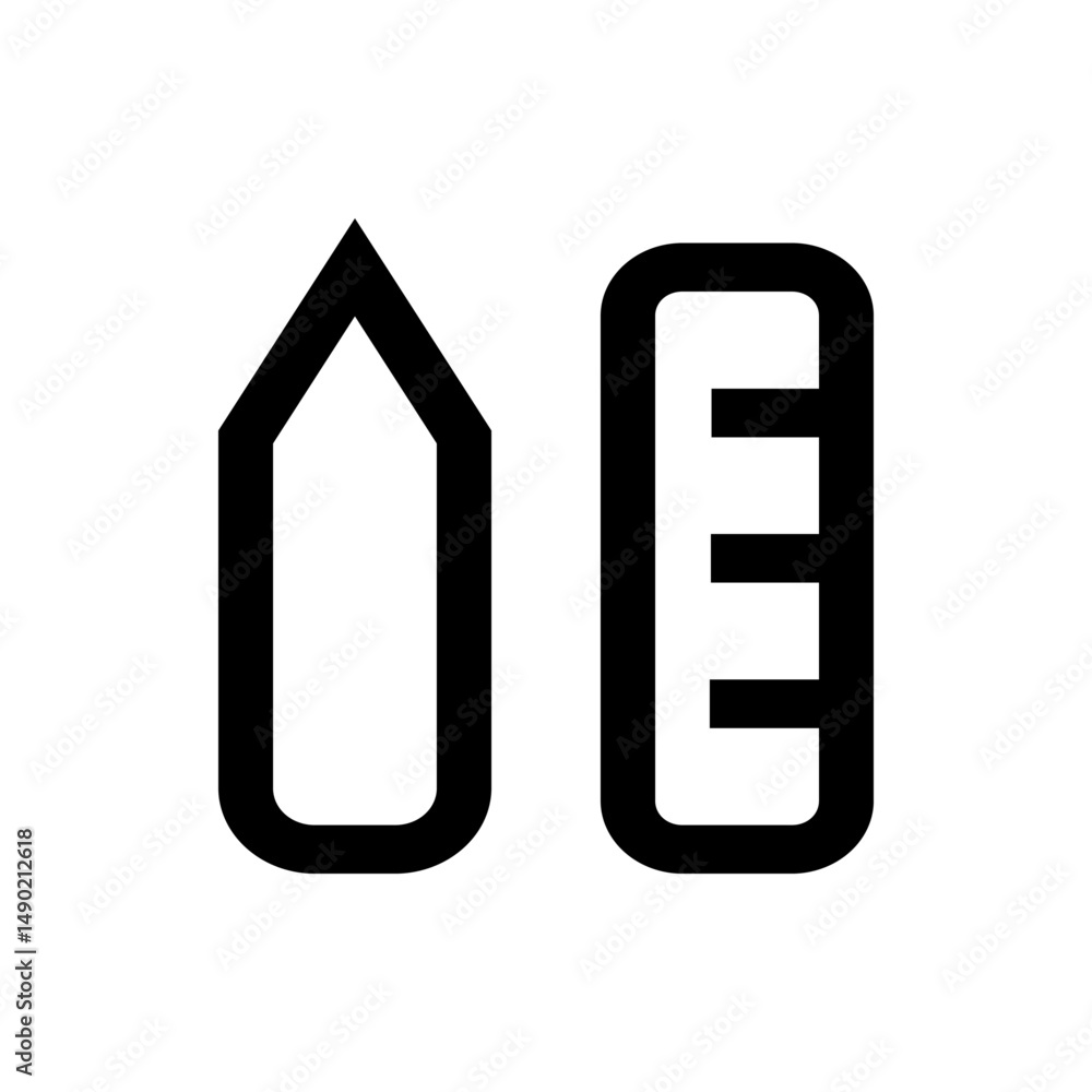 Poster illustration of a pencil with a sharp point and a ruler with three markings in a minimalist style de