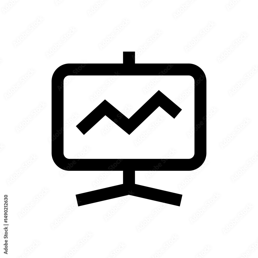 Poster illustration of a presentation screen with a line graph displayed on it in a minimalist style design