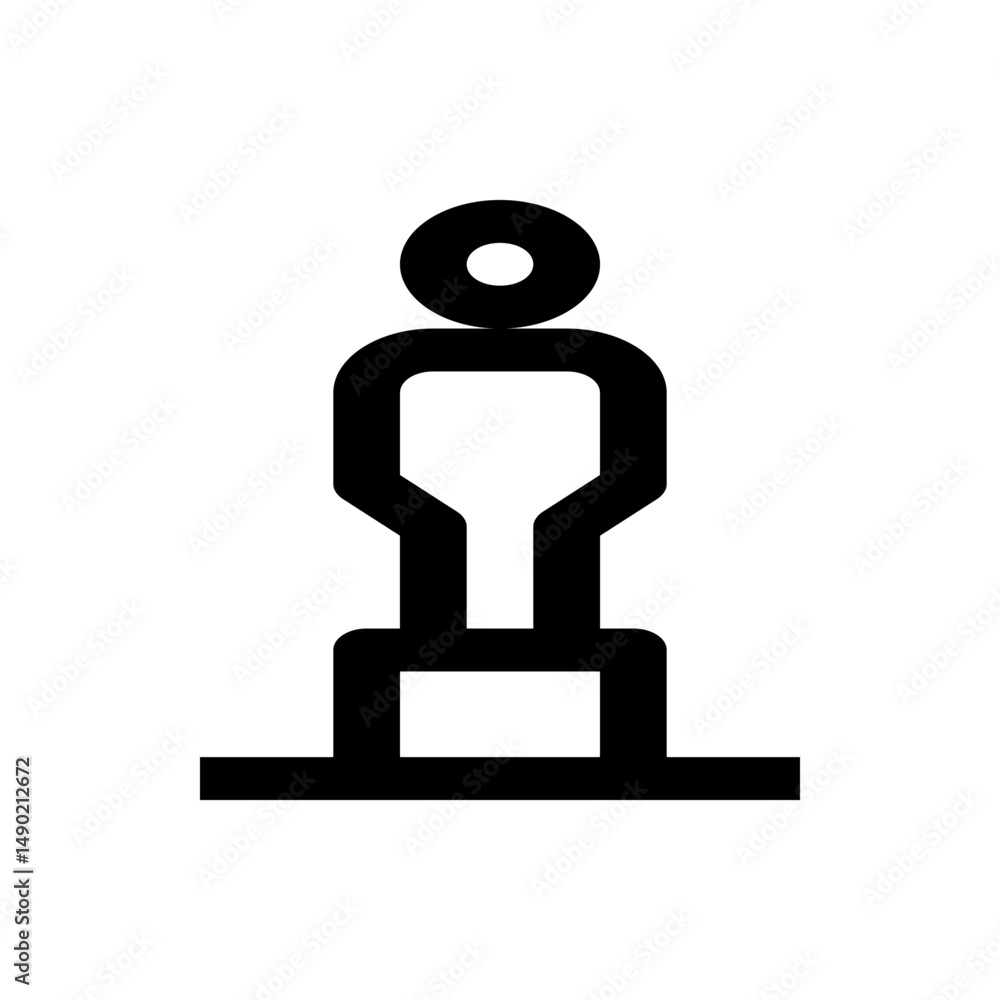 Poster illustration of a simple black figure standing on a square base with a round head and rectangular bo
