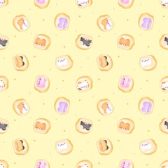 Cute kawaii bread cats Seamless