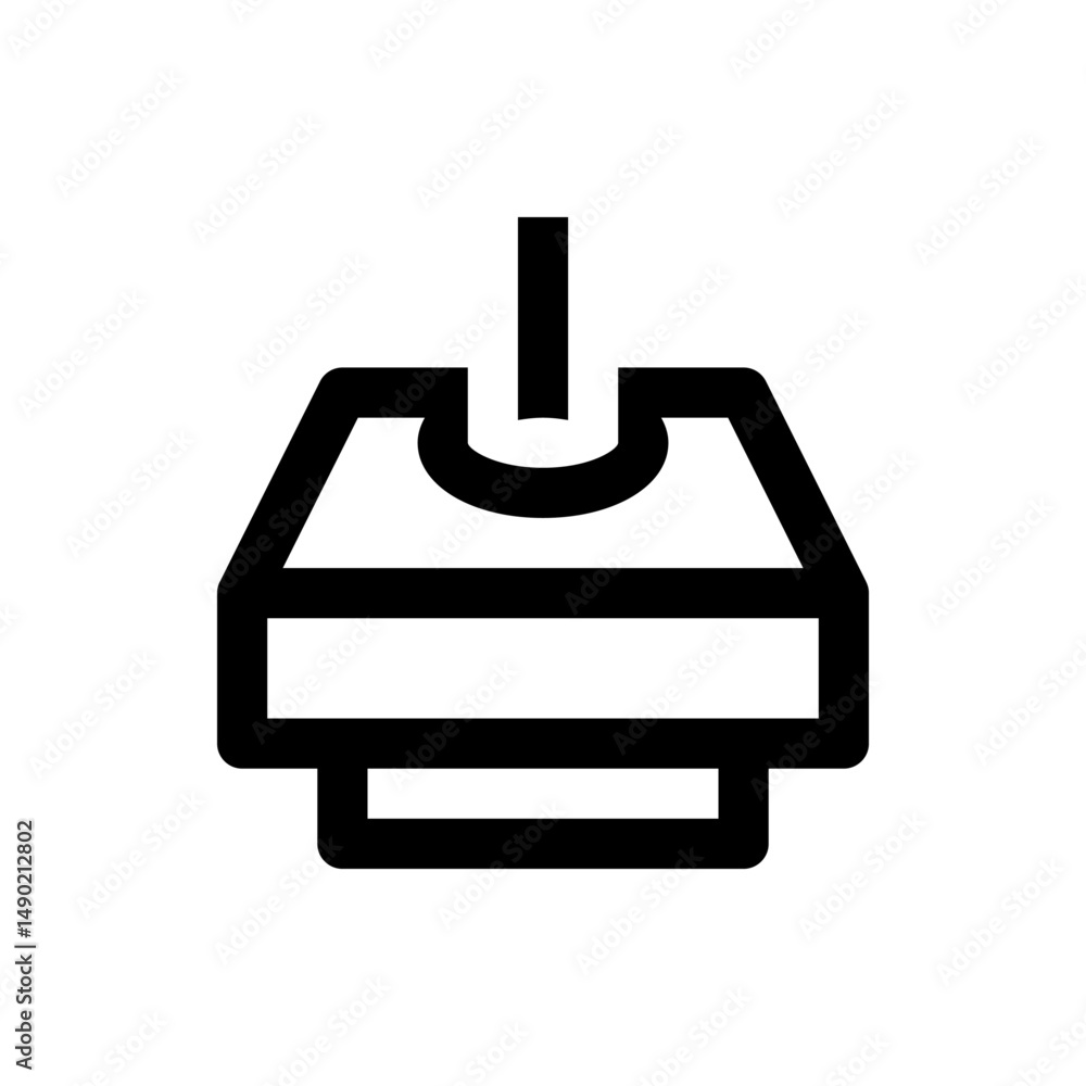 Poster illustration of a hanging light fixture with a rectangular shade and a simple black and white design