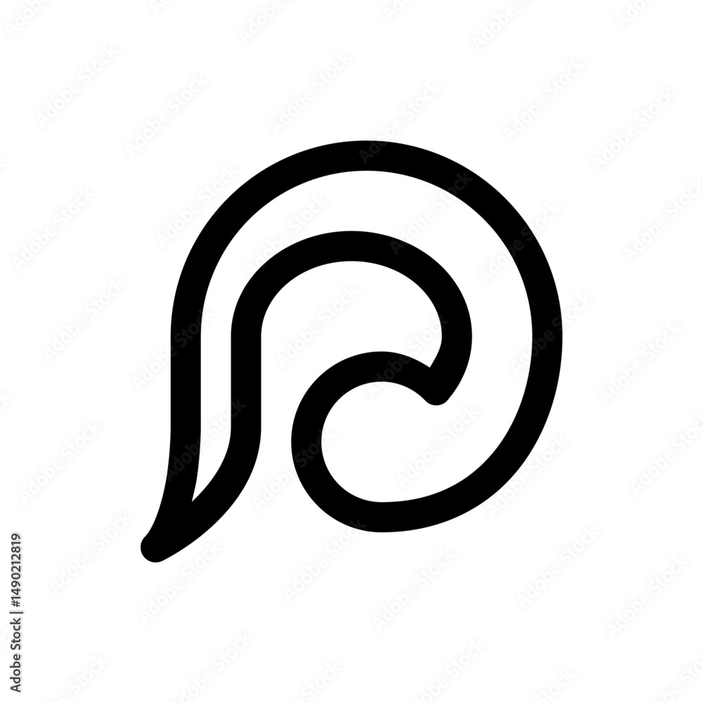 Poster black abstract wave design with a curled shape and a pointed end on a white background perfectly cen