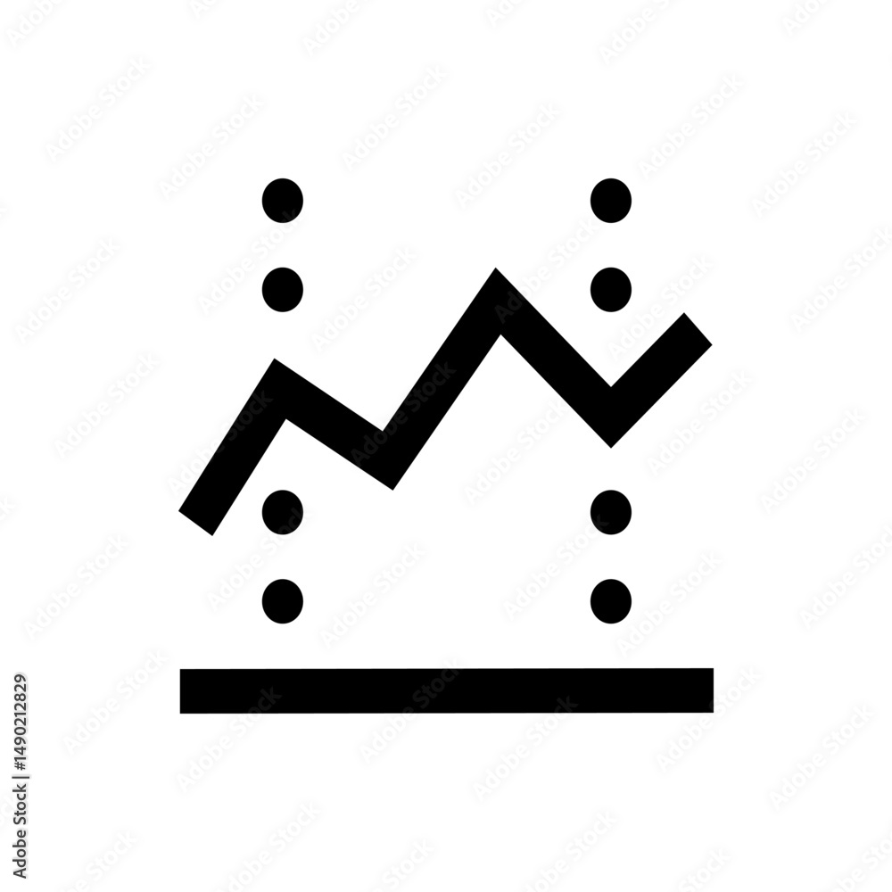 Poster black line zigzags between two vertical columns of dots above a horizontal bar on white background