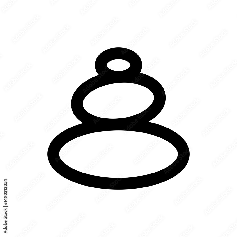 Poster illustration of a black abstract shape composed of three vertically stacked ovals and a small circle
