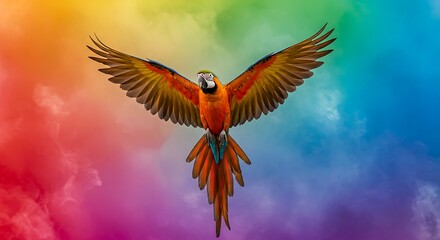 Fototapeta premium Macaw Against Rainbow Background