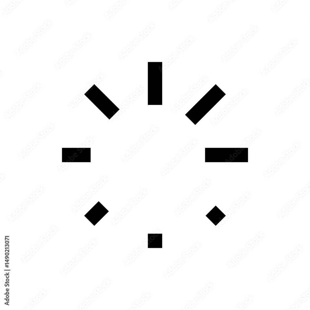 Poster loading icon with eight black rectangles and squares arranged in a circular pattern on a white backg