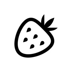 Obraz premium A simple black and white line drawing of a strawberry with seeds and leaves on a white background art