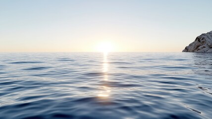 Obraz premium Golden Sunlight Reflection on Tranquil Ocean Water Surface ocean water sunlight reflection tranquil